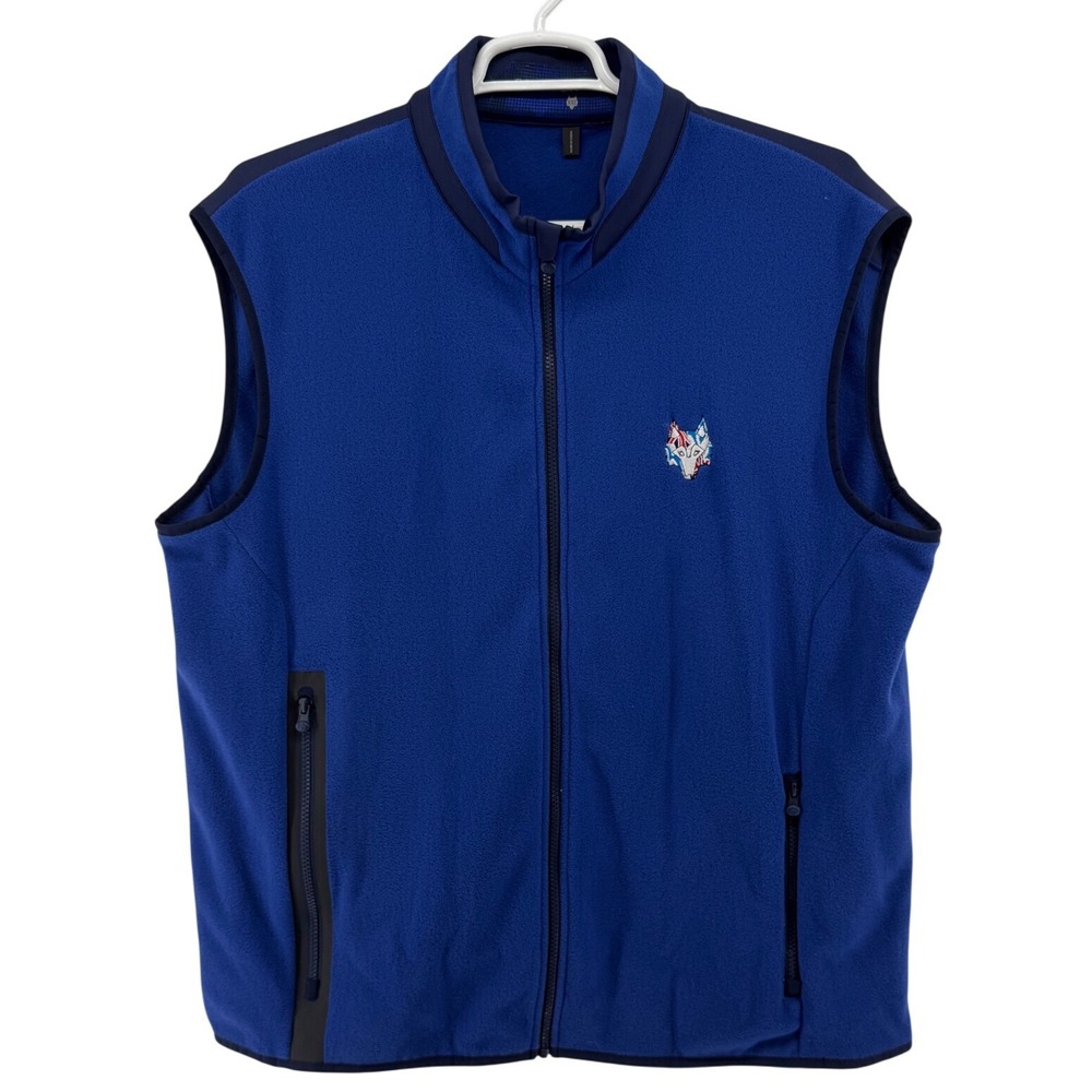 Greyson Clothiers XXL Royal Blue Fleece Full Zip Vest Frederica Golf Wolf Logo - Picture 2 of 7